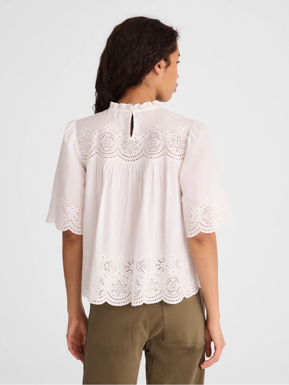 Embroidered Pintuck High-Neck Top - Picture 3 of 4